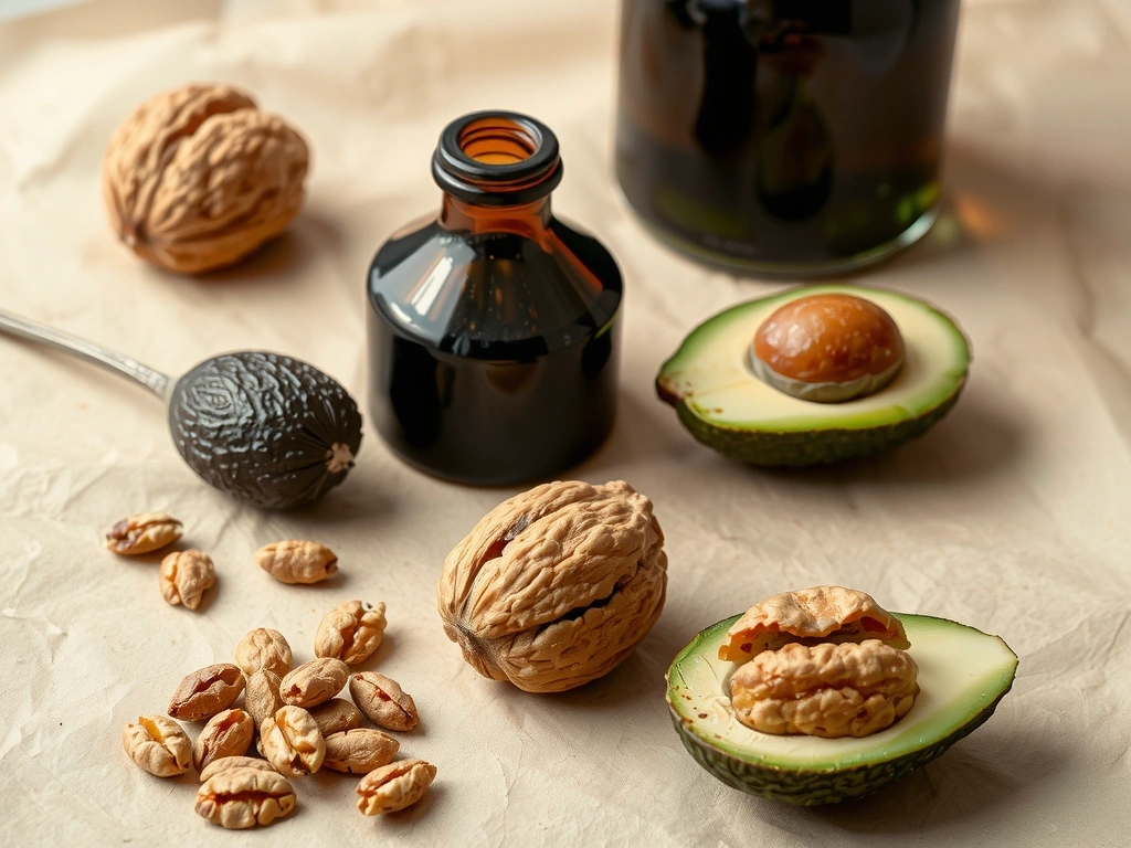 Walnüsse und Hanfsamen Illustration